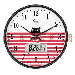 康巴丝（Compas）挂钟 创意静音客厅钟表挂墙 12.6英寸日历简约时钟卧室石英钟C2943Y卡通 红条纹