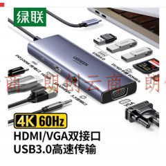 绿联Type-C扩展坞USB千兆网口拓展坞HDMI/VGA转接头雷电4分线器HUB读卡通用苹果15MacBook Air华为小米笔记本