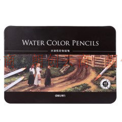 得力(deli)48色铁盒水溶性彩色铅笔 水溶性彩铅套装 6523