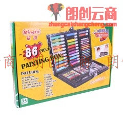铭塔（MING TA）86件套装绘画工具盒 文具画板写字板玩具 画笔木盒件 可水洗水彩笔蜡笔美术铅笔木质