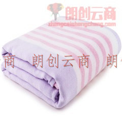 三利 纯棉纱布浴巾 A类标准 婴儿可用 柔软不掉毛裹身抹胸洗澡巾 70×140cm 粉紫条纹