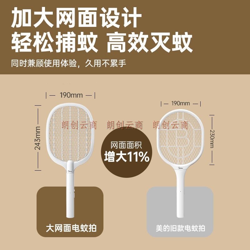 美的(Midea)充电式电蚊拍灭蚊拍驱蚊器灭蚊器防蚊子苍蝇拍电蝇拍锂电池大网面