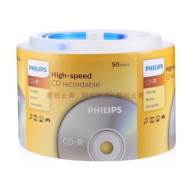 飞利浦(PHILIPS)CD-R光盘 刻录盘 空白光盘 刻录光盘 光碟 52速700M 手拎乖乖桶 桶装50片